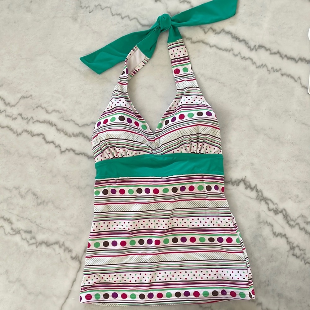 Halter tankini swim top, dots and stripes - Picture 1 of 3